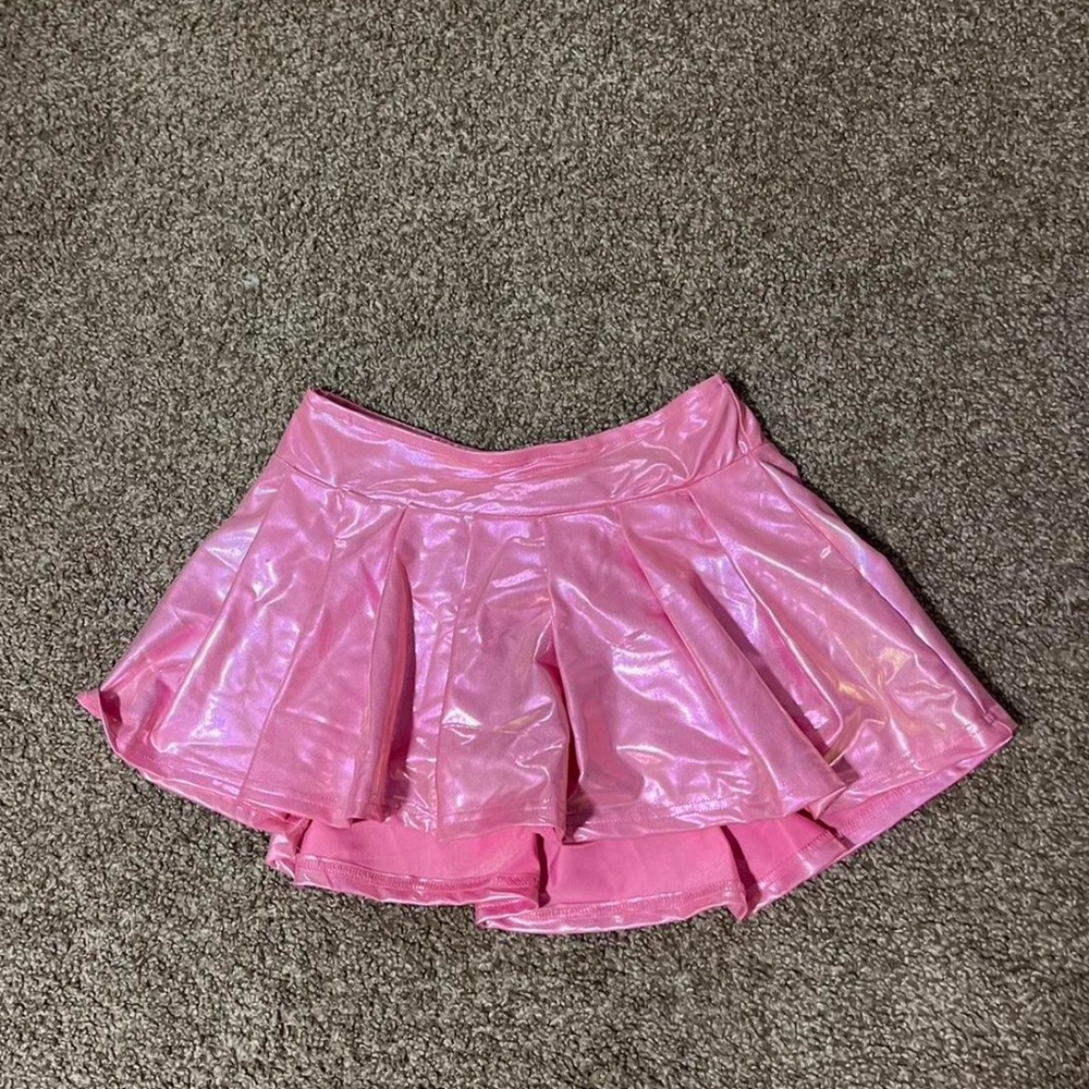 Pink Shiny Metallic Mini Skirt with Shorts - Picture 6 of 8
